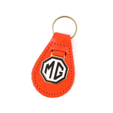 Nøglering i rødt læder med MG logo