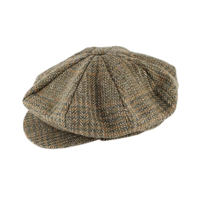 Vintage Eight-piece Cap Green Herringbone Tweed S