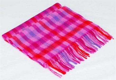 Lambswool halstørklæde pink med rød/blå tern