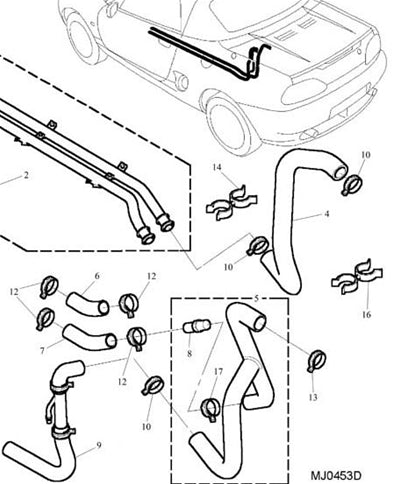 Køleslange fra kølerør til motor MGF (2)