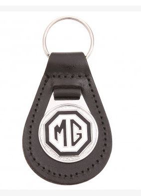 Nøglering MG logo i sort/hvid/krom - sort læder